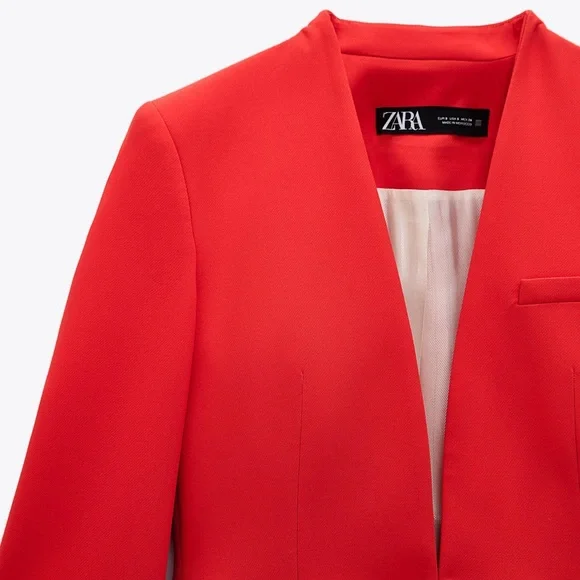 NWT ZARA 2 PIECE LAPELLESS BLAZER + PANTS CORAL S/M